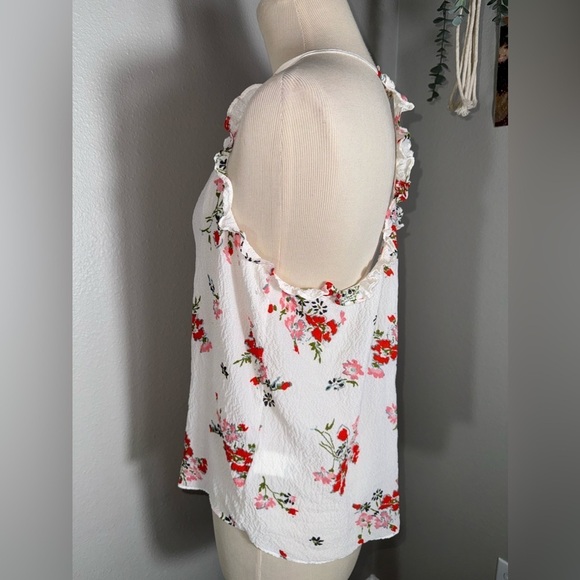 REBECCA TAYLOR Marguerite Silk Floral Ruffled Racerback Crinkle Gauzy Tank sz 10 - Picture 7 of 9